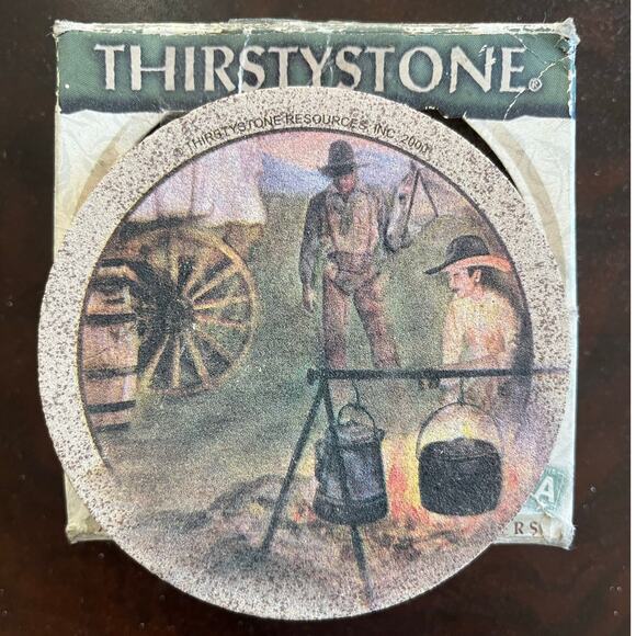 Thirstystone Western Country Cowboy Sandstone Coasters Set 4 New In Box Vintage - Picture 1 of 12